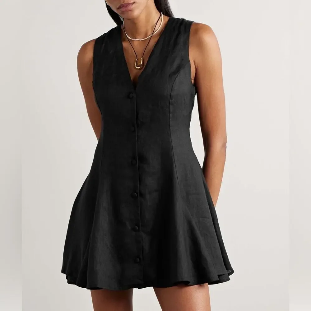 Doen Black Sleeveless Button-Front Mini Dress - Picture 1 of 14